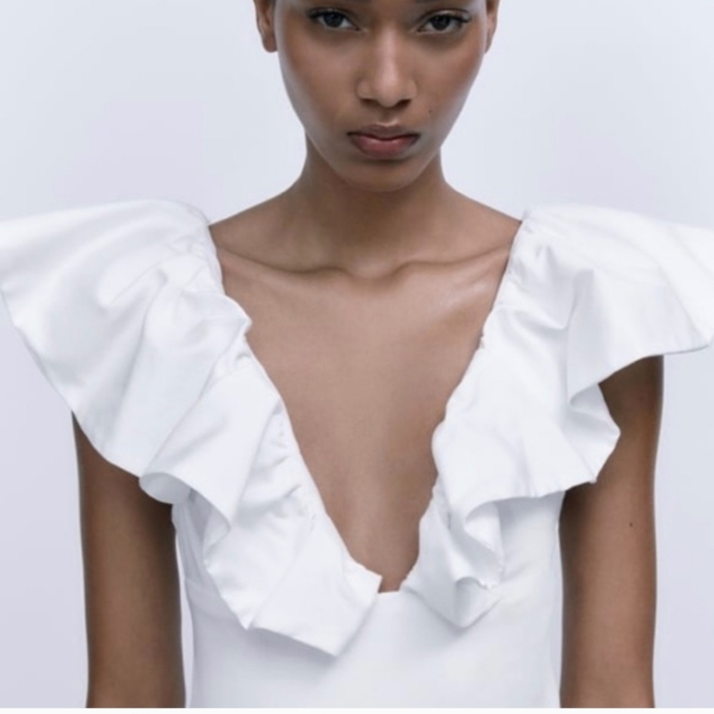 Zara White Ruffled Bodysuit - Picture 6 of 9